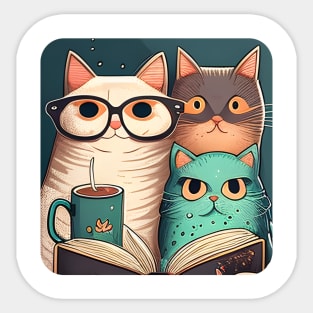 Happy Cat Coffee Reading Book, Catpuccino - Cat Lover Sticker